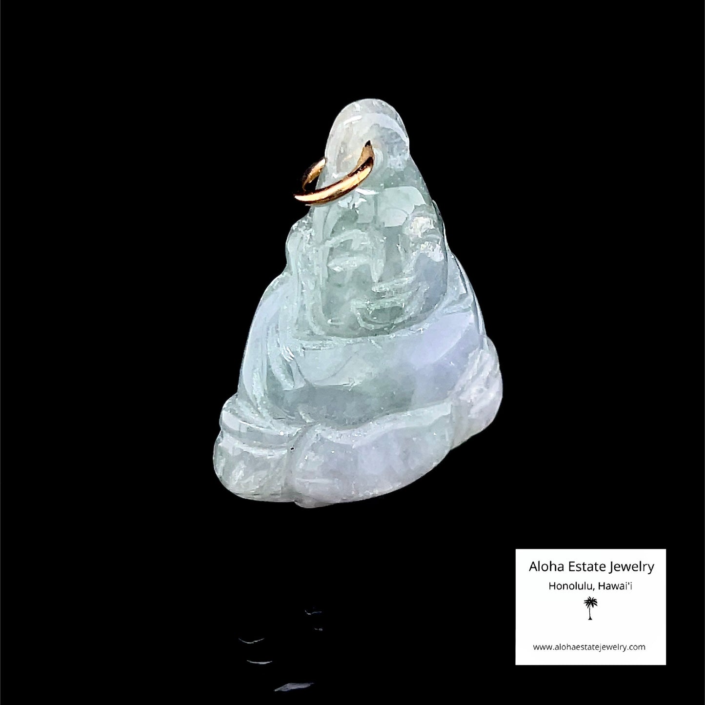 Small Jadeite Pendant of Smiling Buddha with 14k Jump-Ring