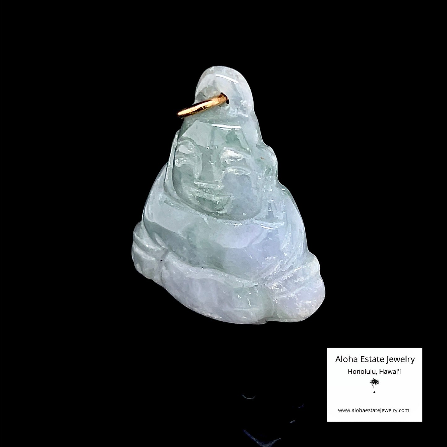 Small Jadeite Pendant of Smiling Buddha with 14k Jump-Ring