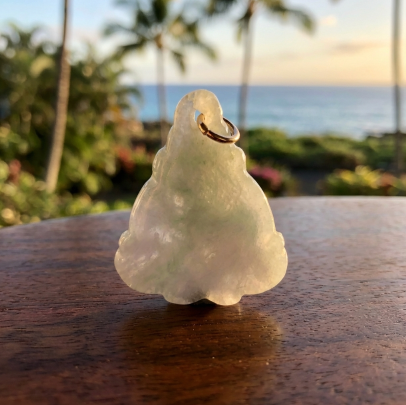 Small Jadeite Pendant of Smiling Buddha with 14k Jump-Ring