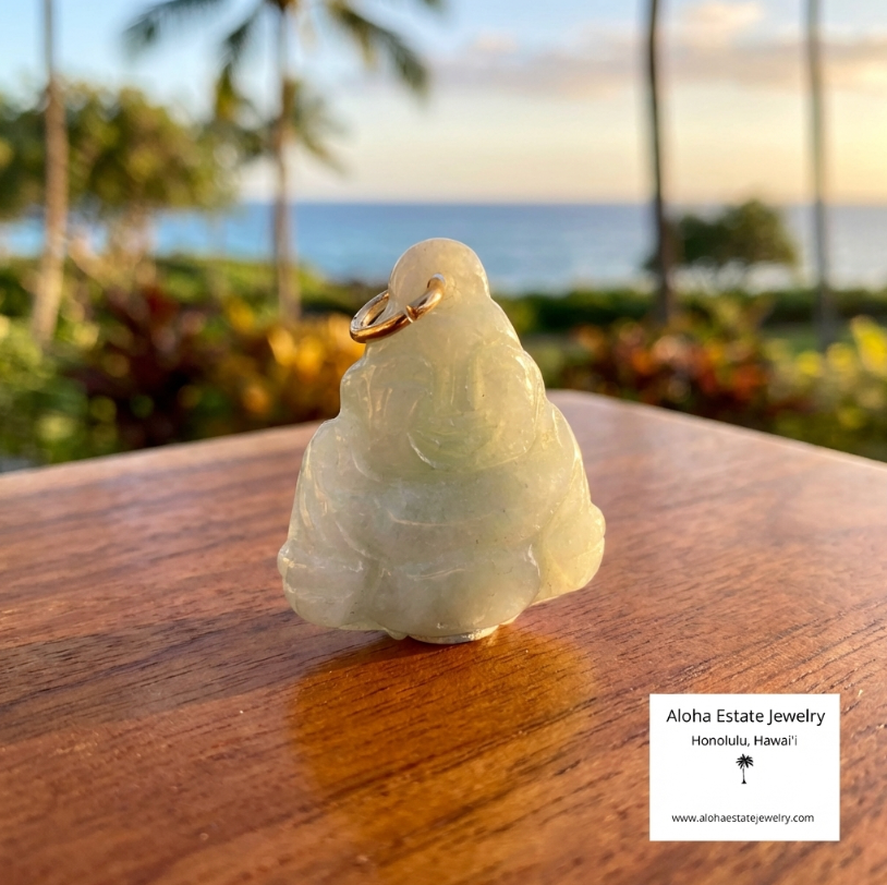 Smaller Jadeite Pendant of Smiling Buddha