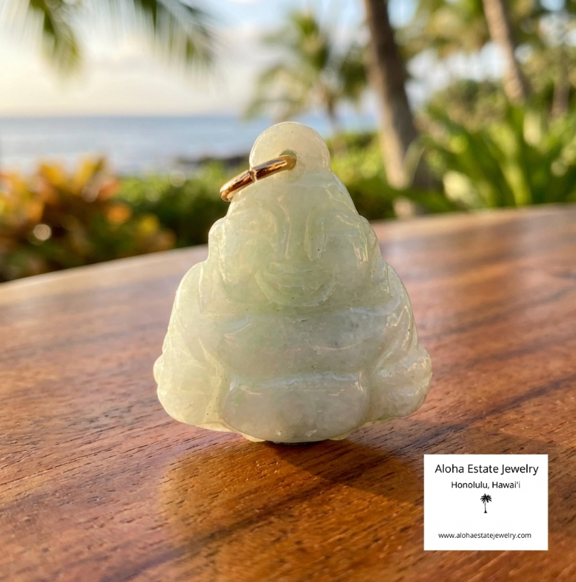 Smaller Jadeite Pendant of Smiling Buddha