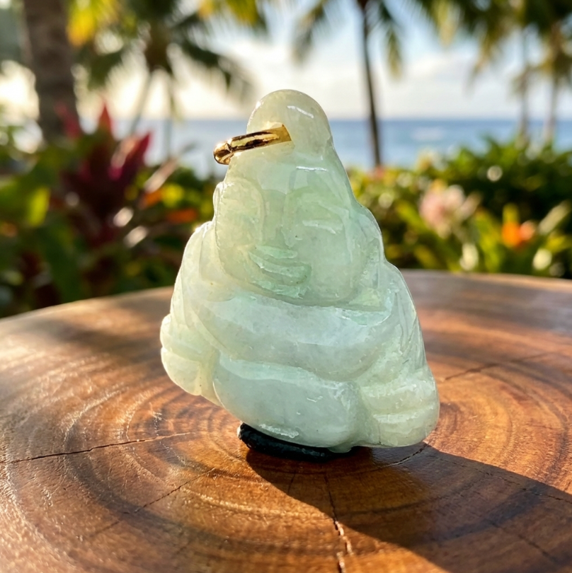 Smaller Jadeite Pendant of Smiling Buddha
