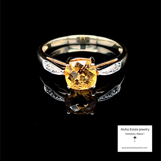 Vintage Checkerboard Cut Diamond-Accented Citrine Ring