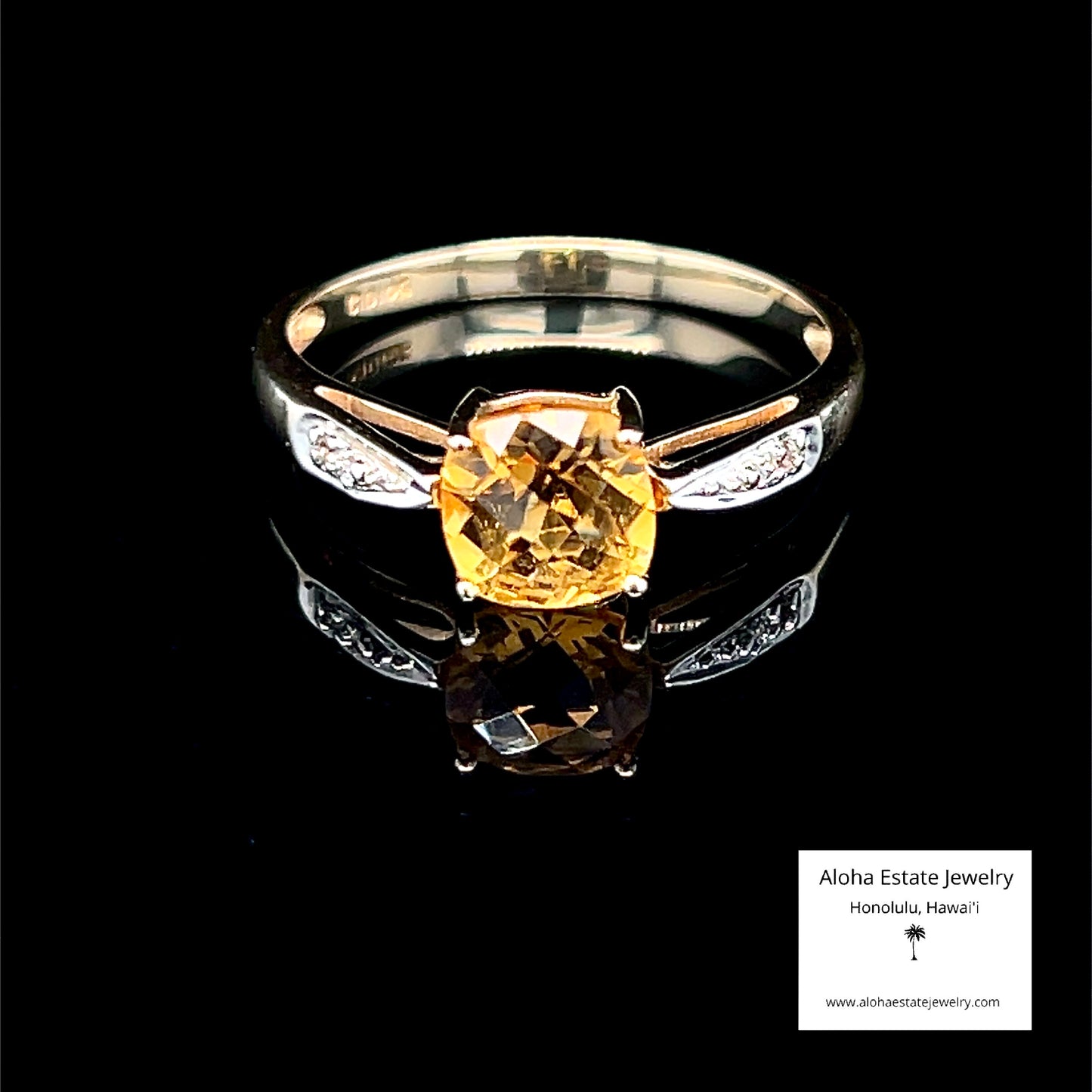 Vintage Checkerboard Cut Diamond-Accented Citrine Ring