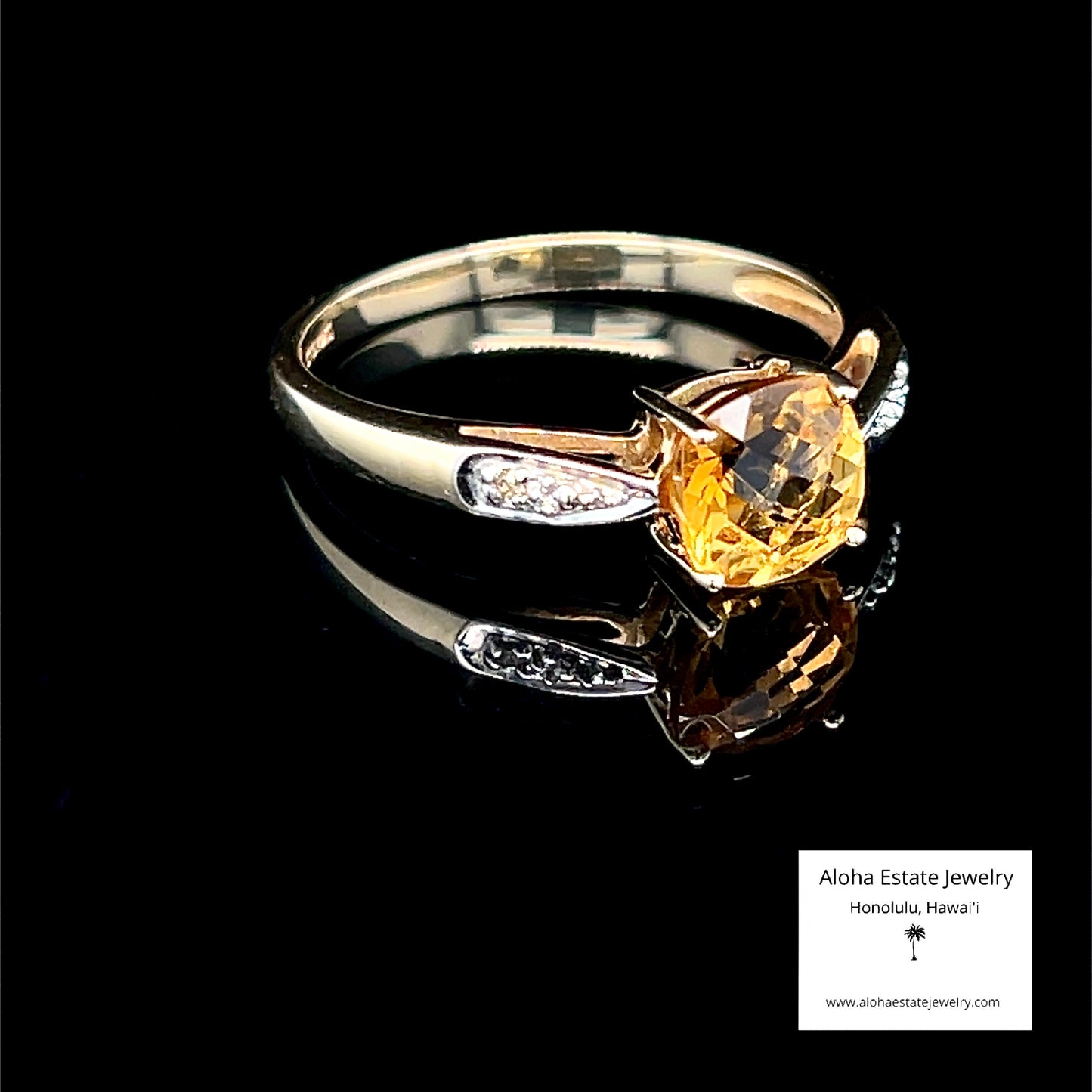 Vintage Checkerboard Cut Diamond-Accented Citrine Ring