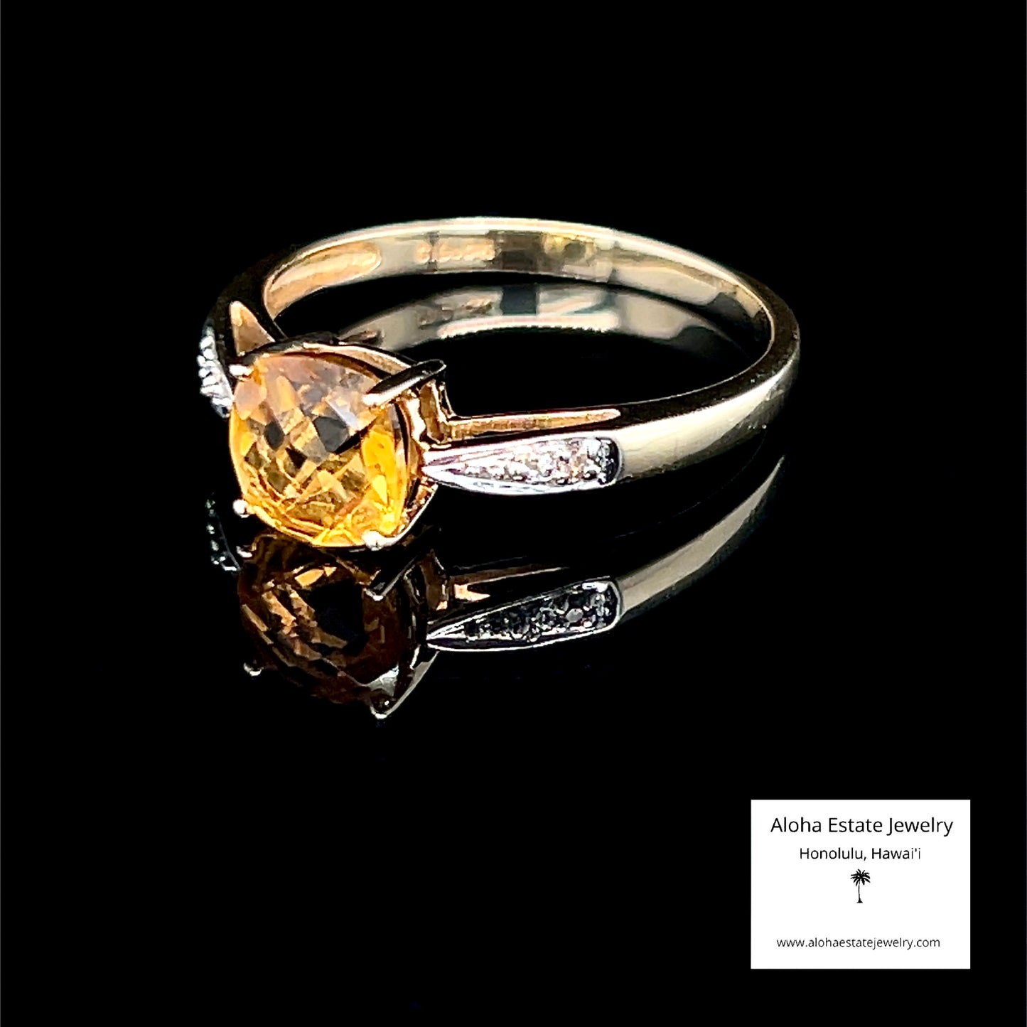 Vintage Checkerboard Cut Diamond-Accented Citrine Ring