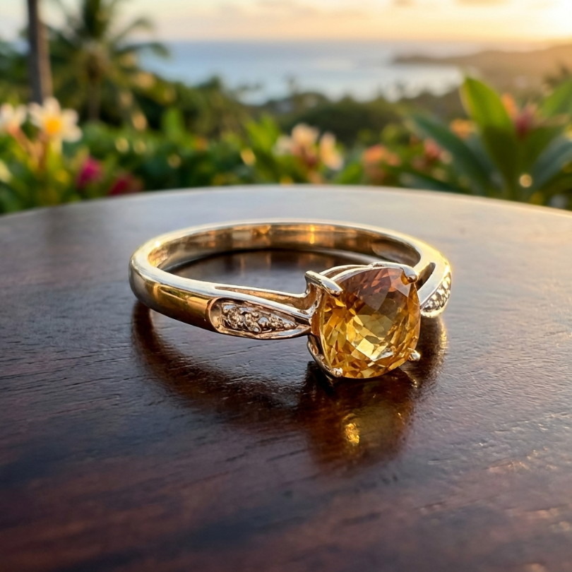 Vintage Checkerboard Cut Diamond-Accented Citrine Ring