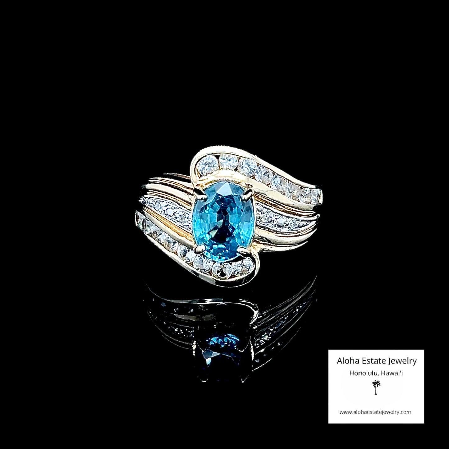 Estate Blue and White Spinel Ring In 10K Gold