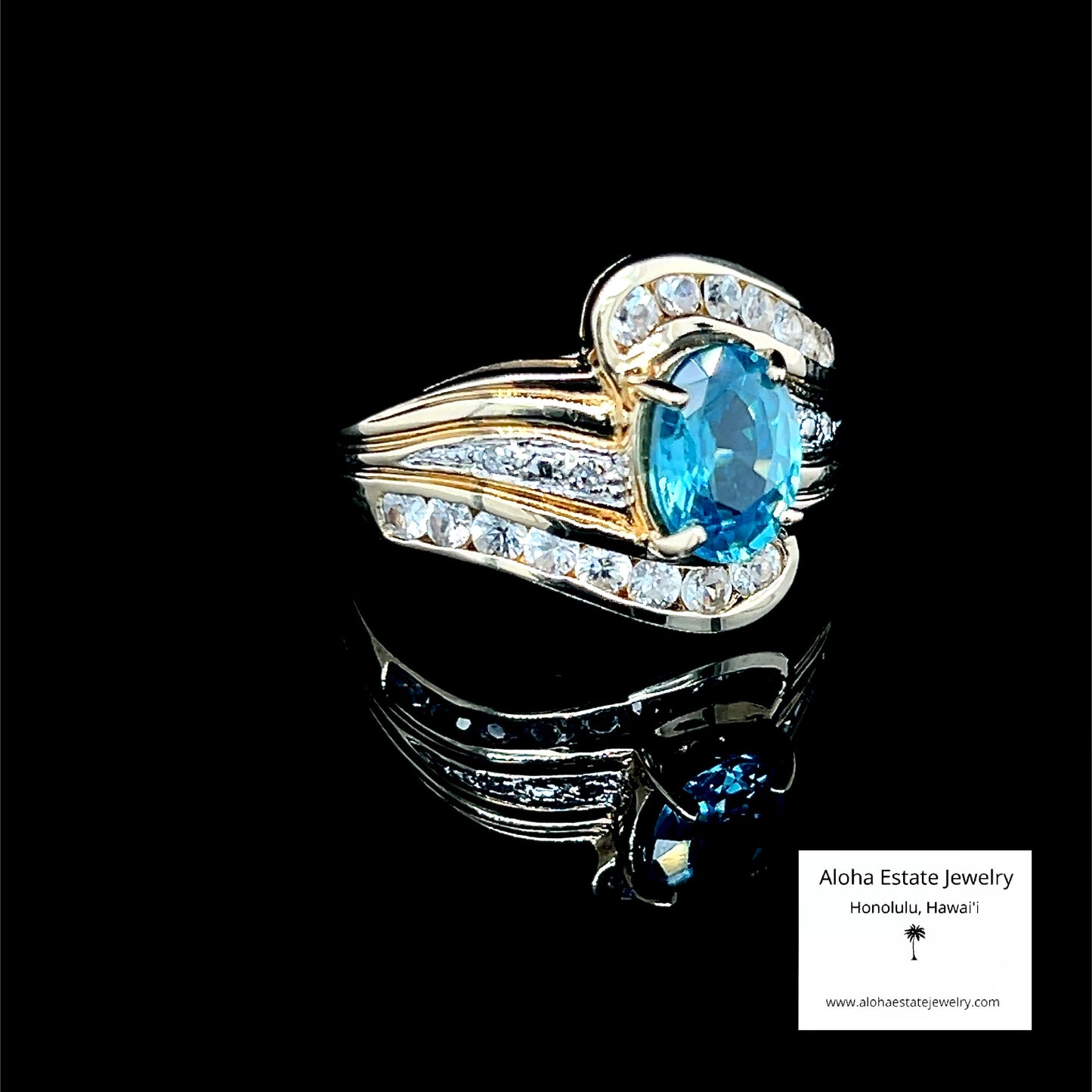 Estate Blue and White Spinel Ring In 10K Gold