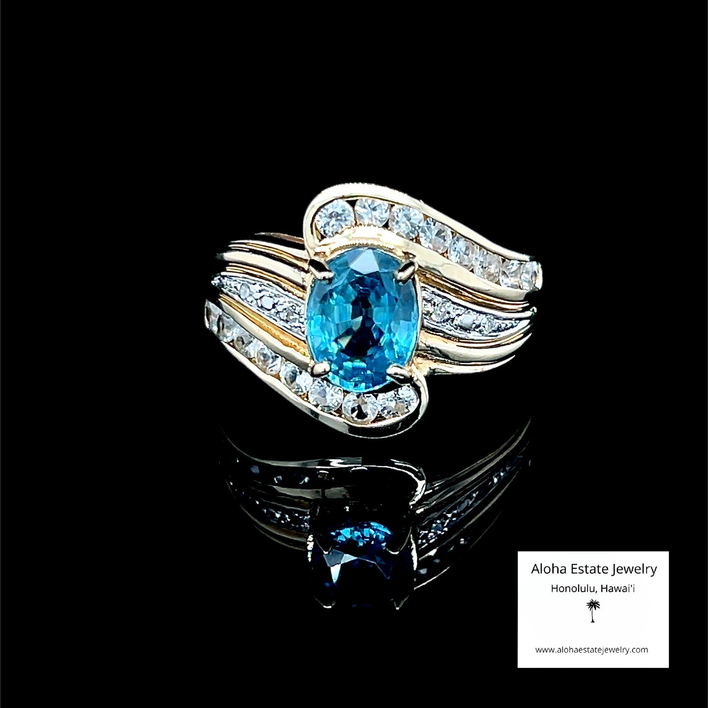 Estate Blue and White Spinel Ring In 10K Gold