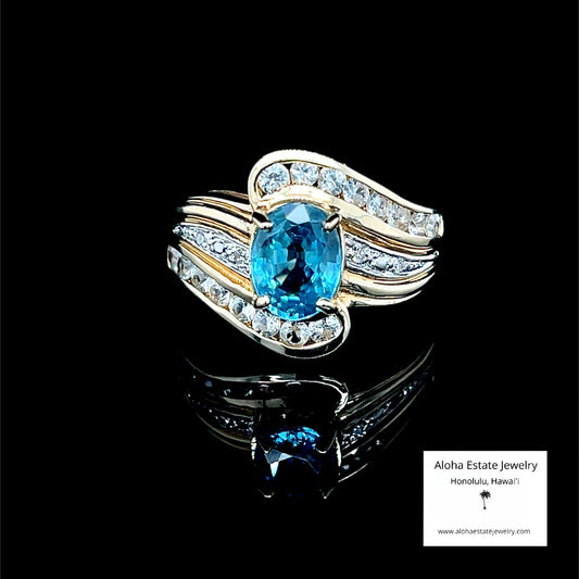 Estate Blue and White Spinel Ring In 10K Gold
