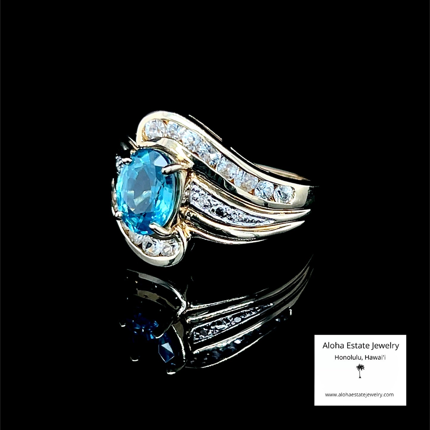 Estate Blue and White Spinel Ring In 10K Gold
