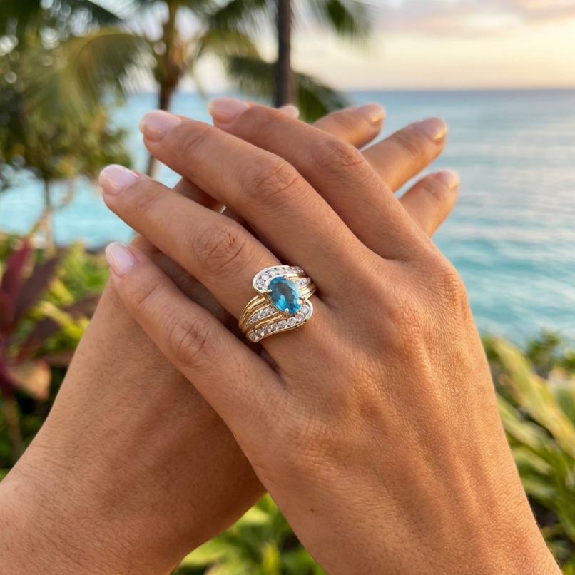Estate Blue and White Spinel Ring In 10K Gold
