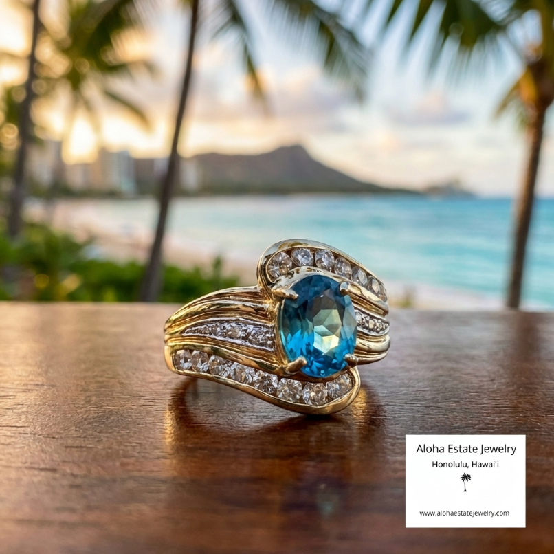 Estate Blue and White Spinel Ring In 10K Gold