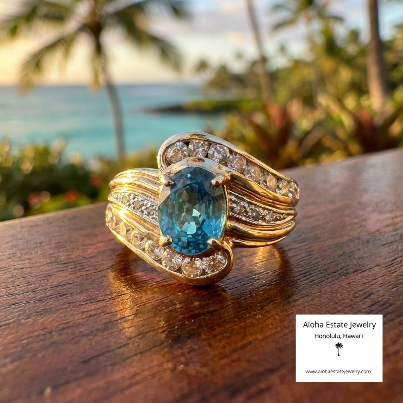 Estate Blue and White Spinel Ring In 10K Gold