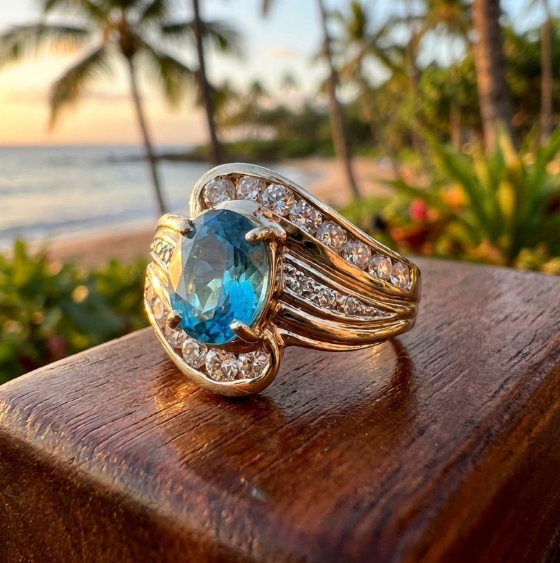 Estate Blue and White Spinel Ring In 10K Gold