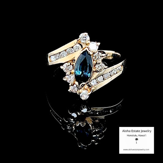 Vintage Blue Sapphire and Diamond Ring in 14K Setting