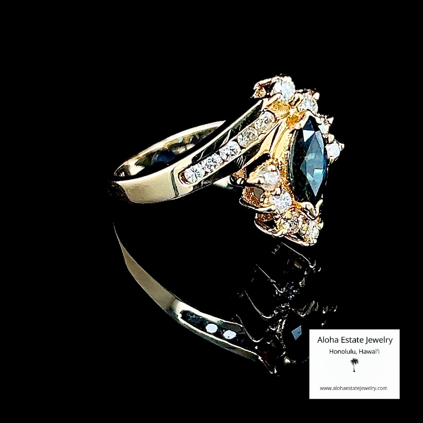 Vintage Blue Sapphire and Diamond Ring in 14K Setting