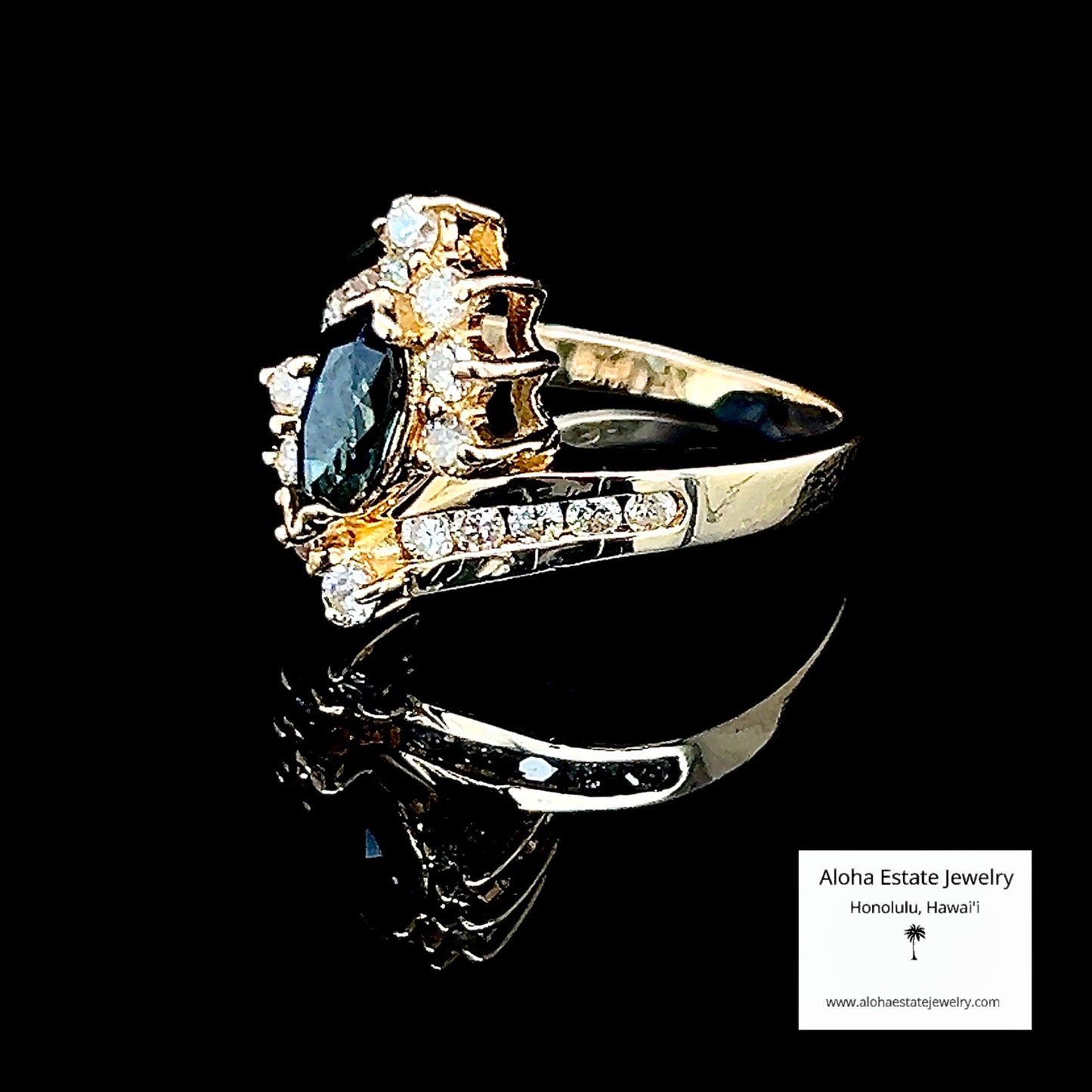 Vintage Blue Sapphire and Diamond Ring in 14K Setting