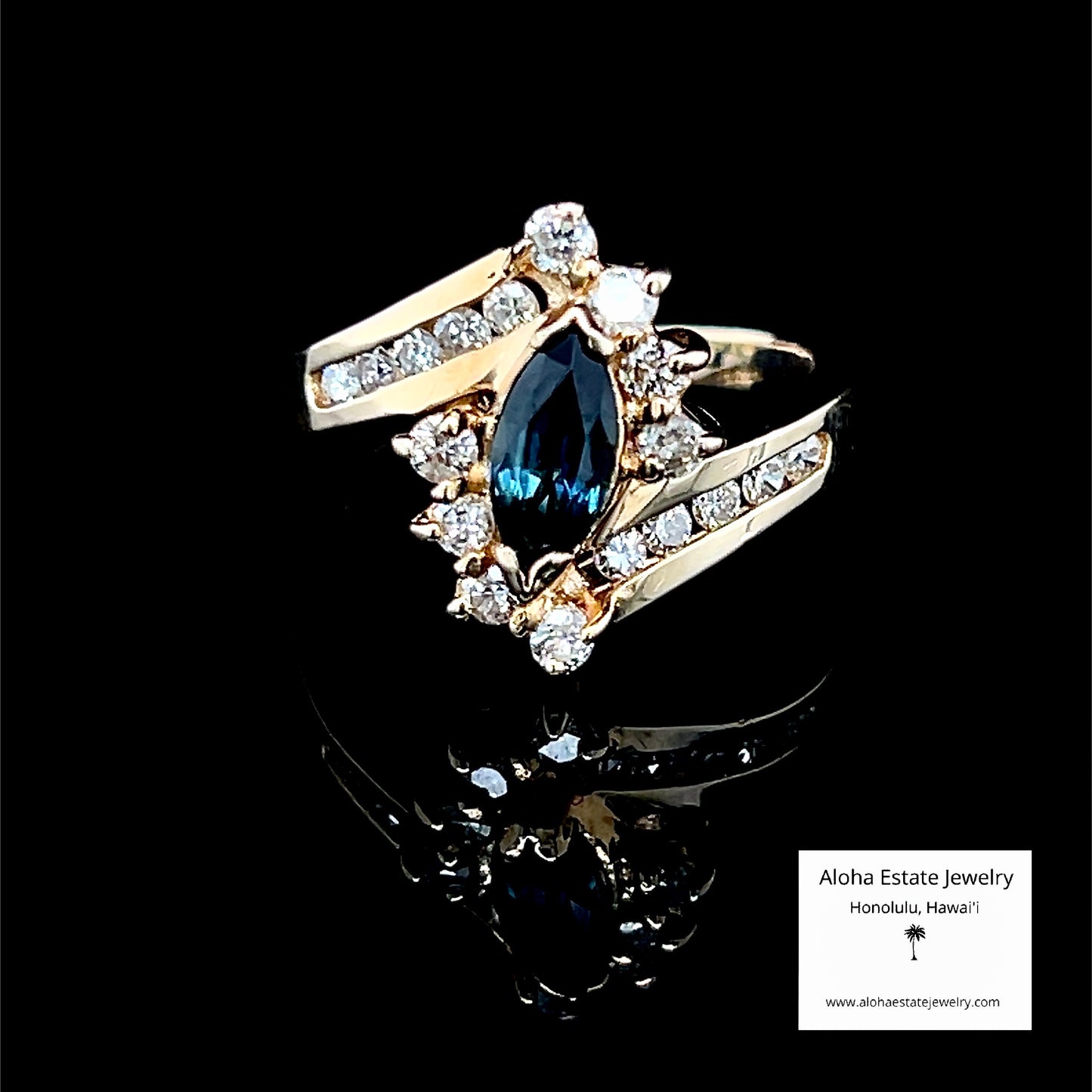 Vintage Blue Sapphire and Diamond Ring in 14K Setting