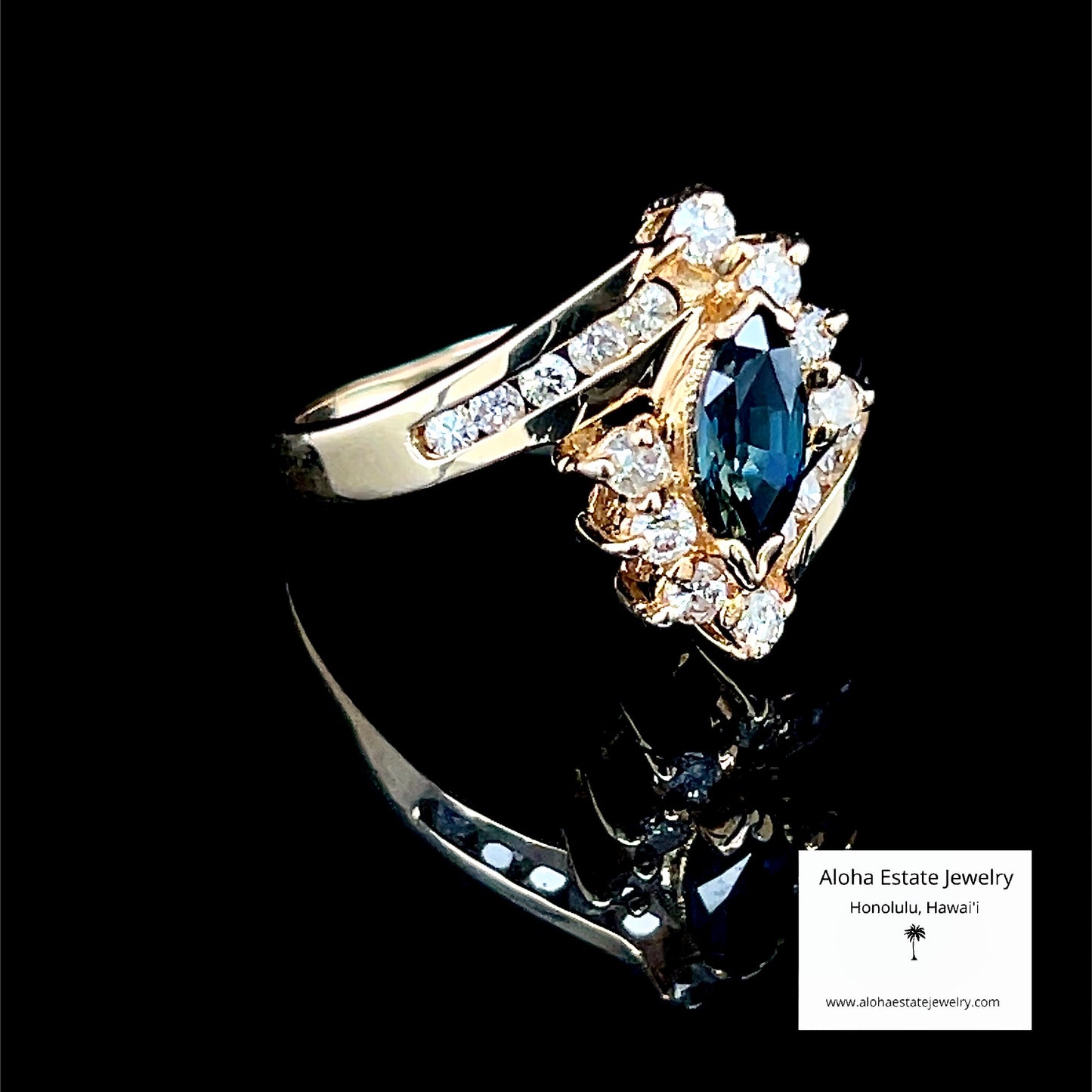 Vintage Blue Sapphire and Diamond Ring in 14K Setting