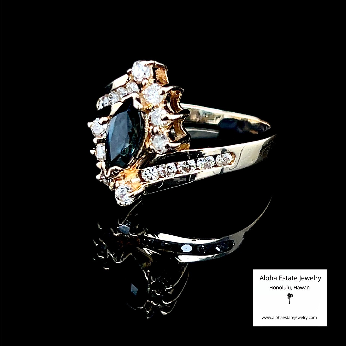 Vintage Blue Sapphire and Diamond Ring in 14K Setting