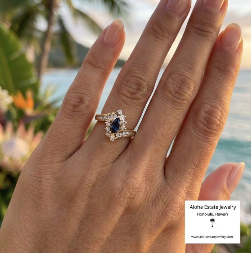 Vintage Blue Sapphire and Diamond Ring in 14K Setting
