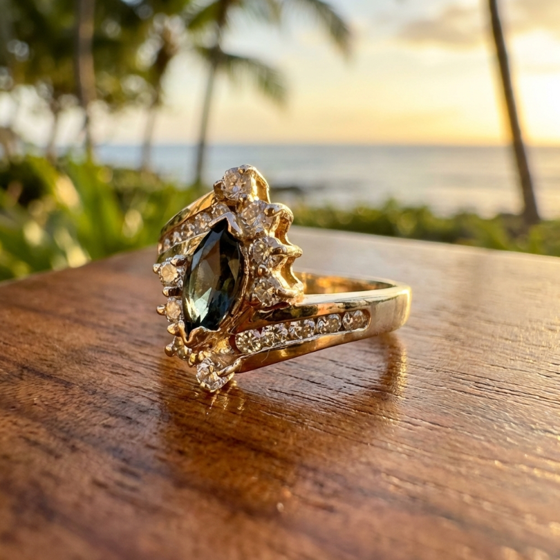 Vintage Blue Sapphire and Diamond Ring in 14K Setting