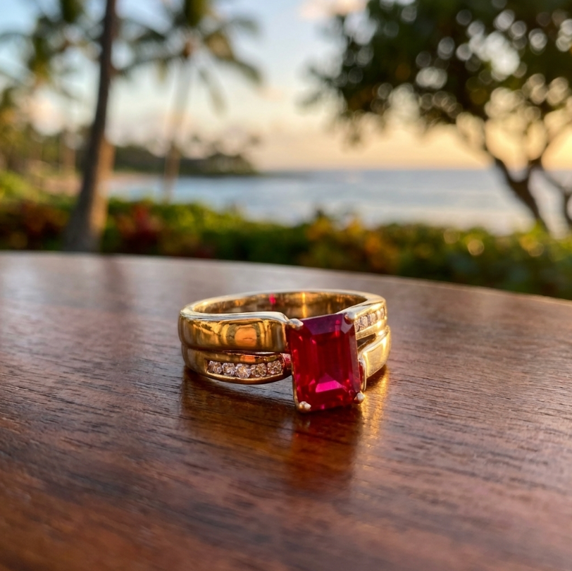 Gorgeous Vintage 10K Ruby & Diamonds Ring