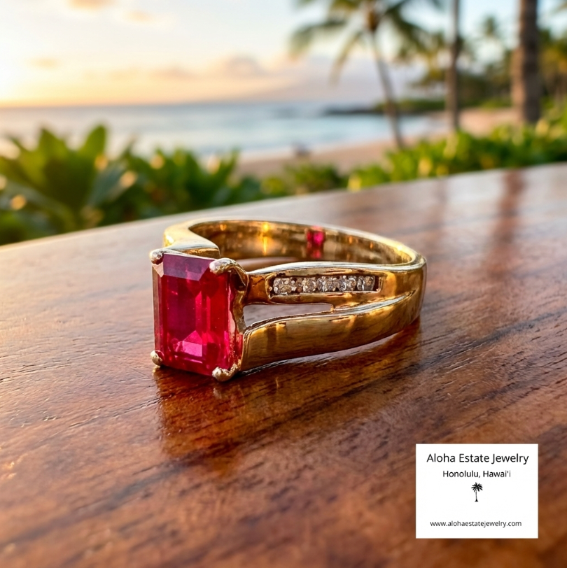 Gorgeous Vintage 10K Ruby & Diamonds Ring