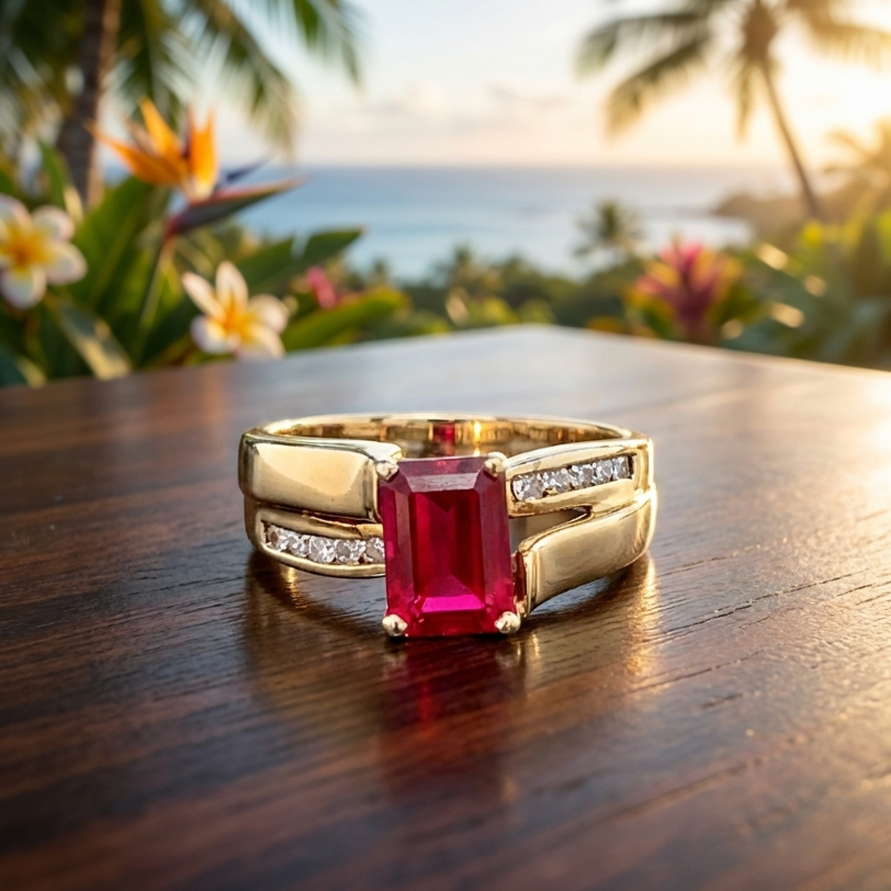 Gorgeous Vintage 10K Ruby & Diamonds Ring