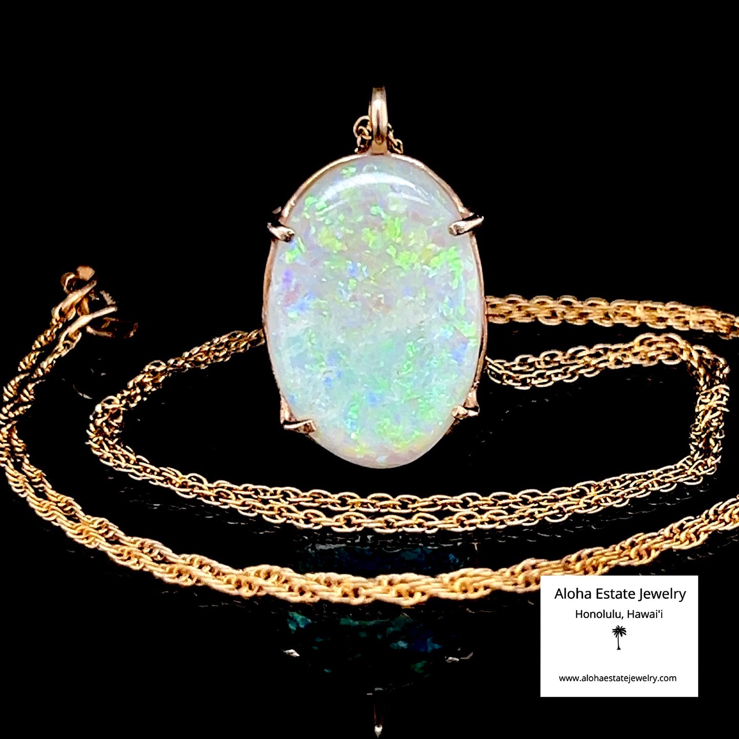 Australian Solid Opal Pendant Necklace Framed in 14K Gold
