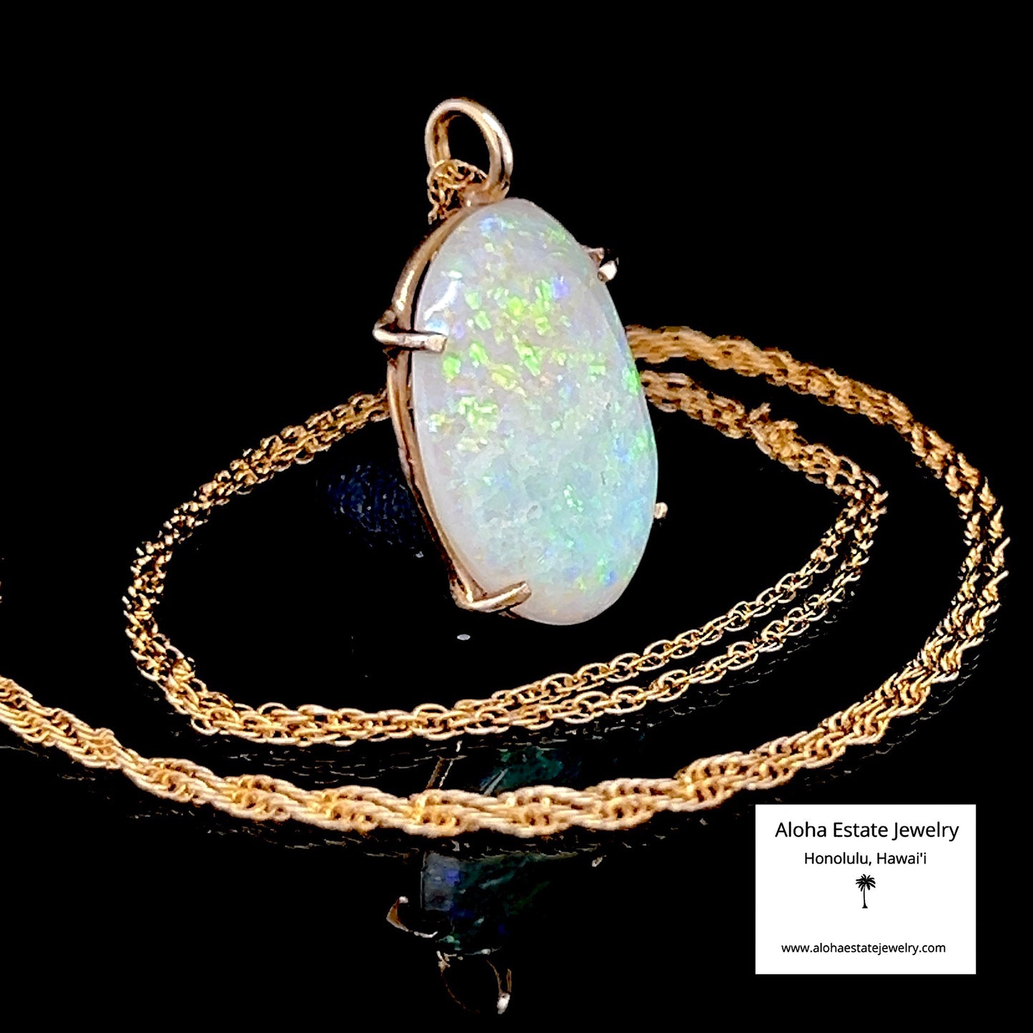 Australian Solid Opal Pendant Necklace Framed in 14K Gold