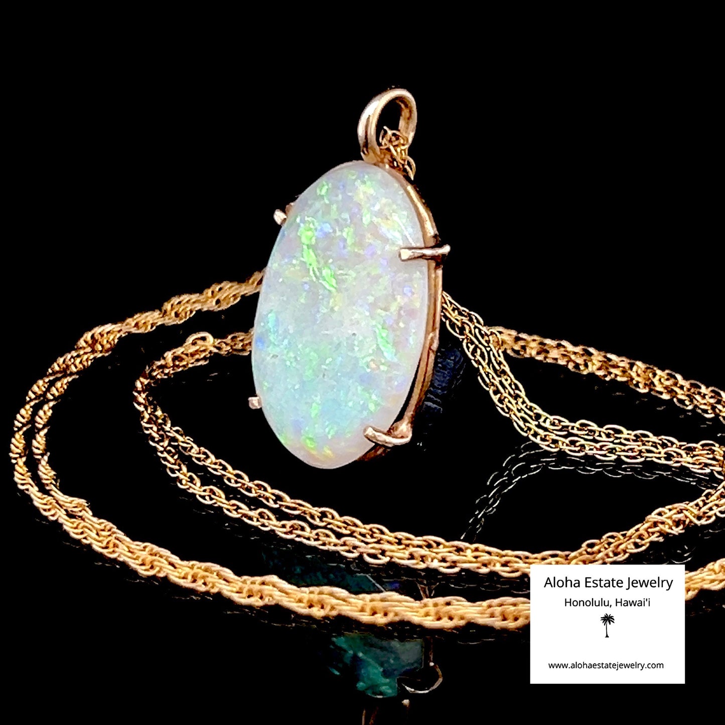 Australian Solid Opal Pendant Necklace Framed in 14K Gold