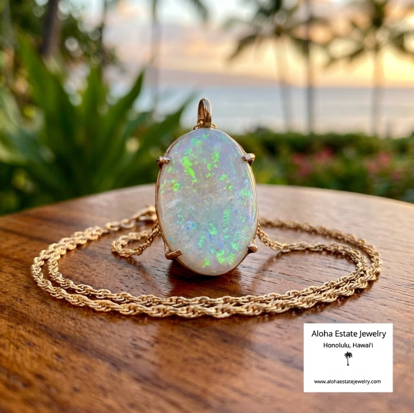Australian Solid Opal Pendant Necklace Framed in 14K Gold