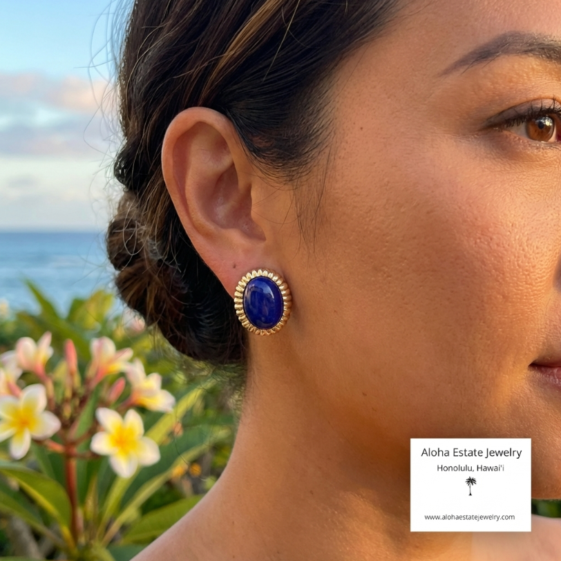 Estate 14K and Lapis Lazuli Earrings