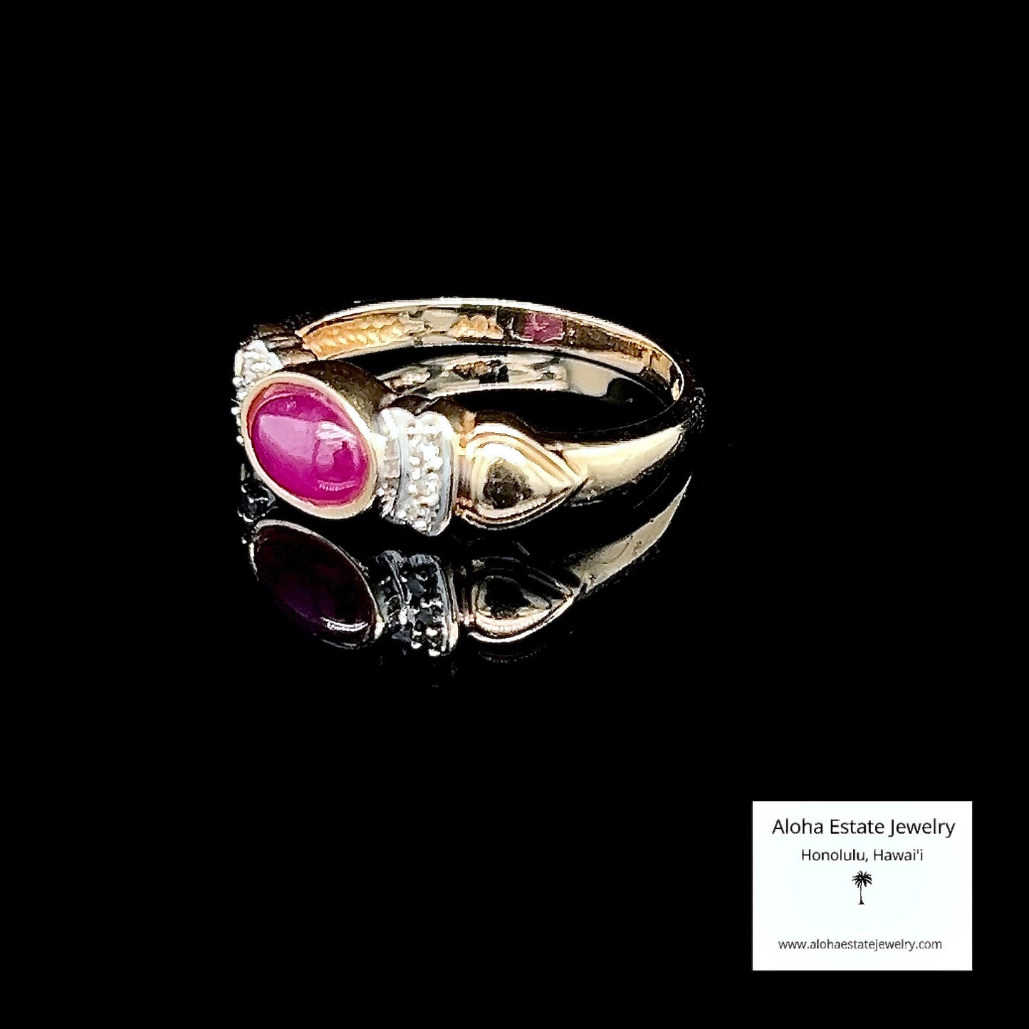 Vintage Natural Ruby Cabochon with Diamonds Accent