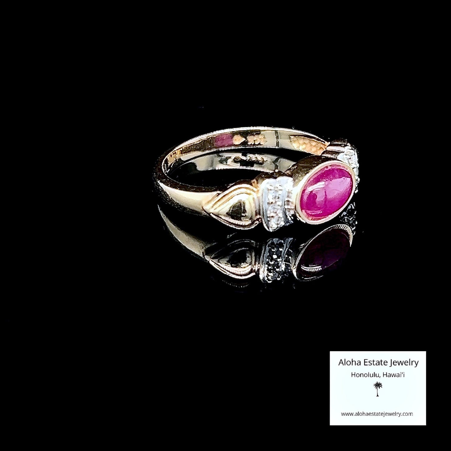 Vintage Natural Ruby Cabochon with Diamonds Accent