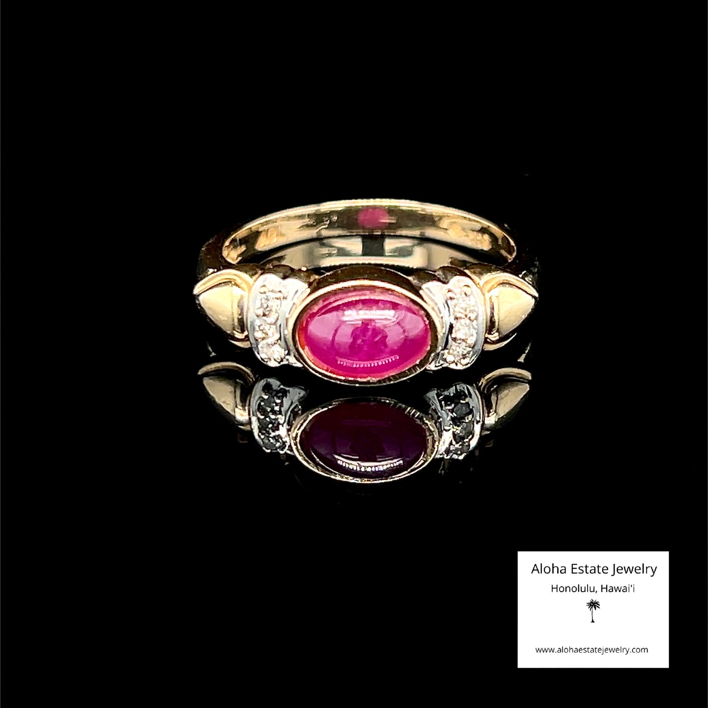 Vintage Natural Ruby Cabochon with Diamonds Accent