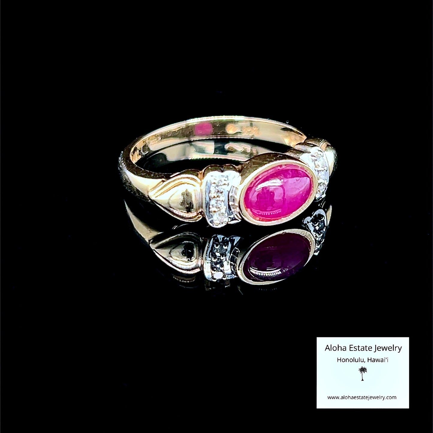 Vintage Natural Ruby Cabochon with Diamonds Accent