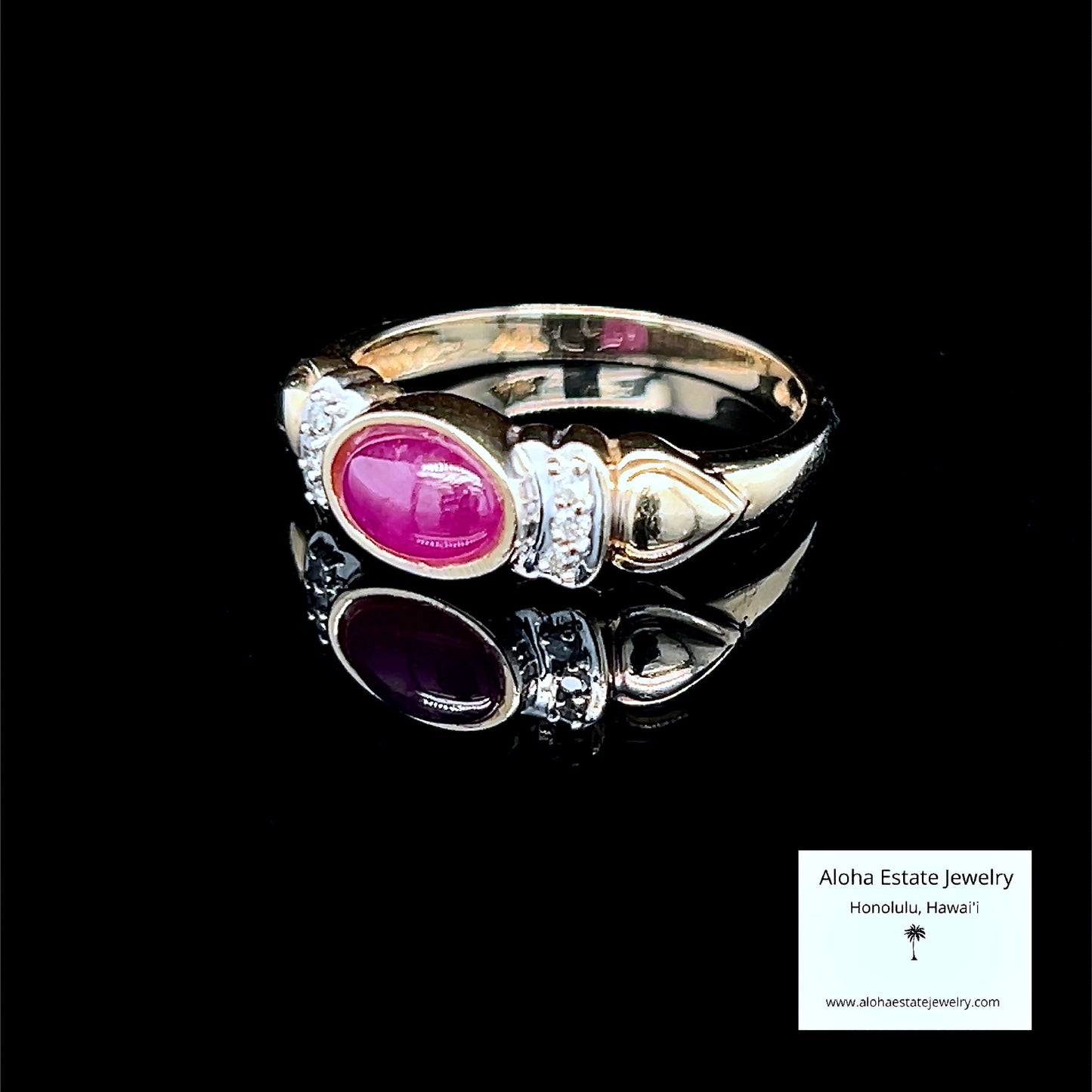 Vintage Natural Ruby Cabochon with Diamonds Accent