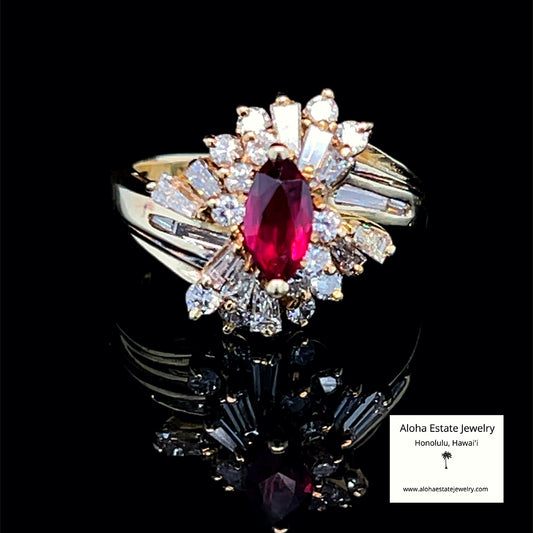 1.30-Carat Burmese Ruby & Diamond Bypass Ring in 18K