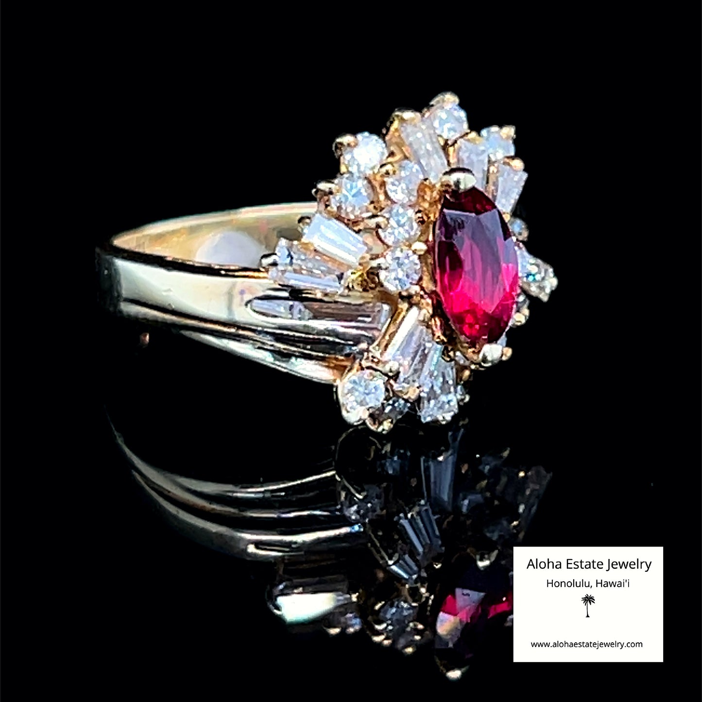 1.30-Carats Red Spinel & Diamond Bypass Ring in 18K