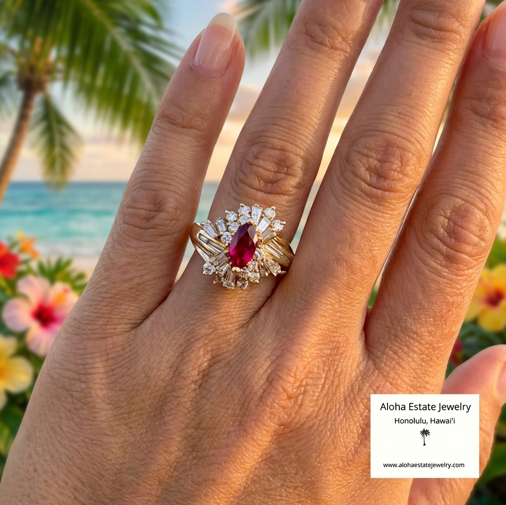 1.30-Carats Red Spinel & Diamond Bypass Ring in 18K