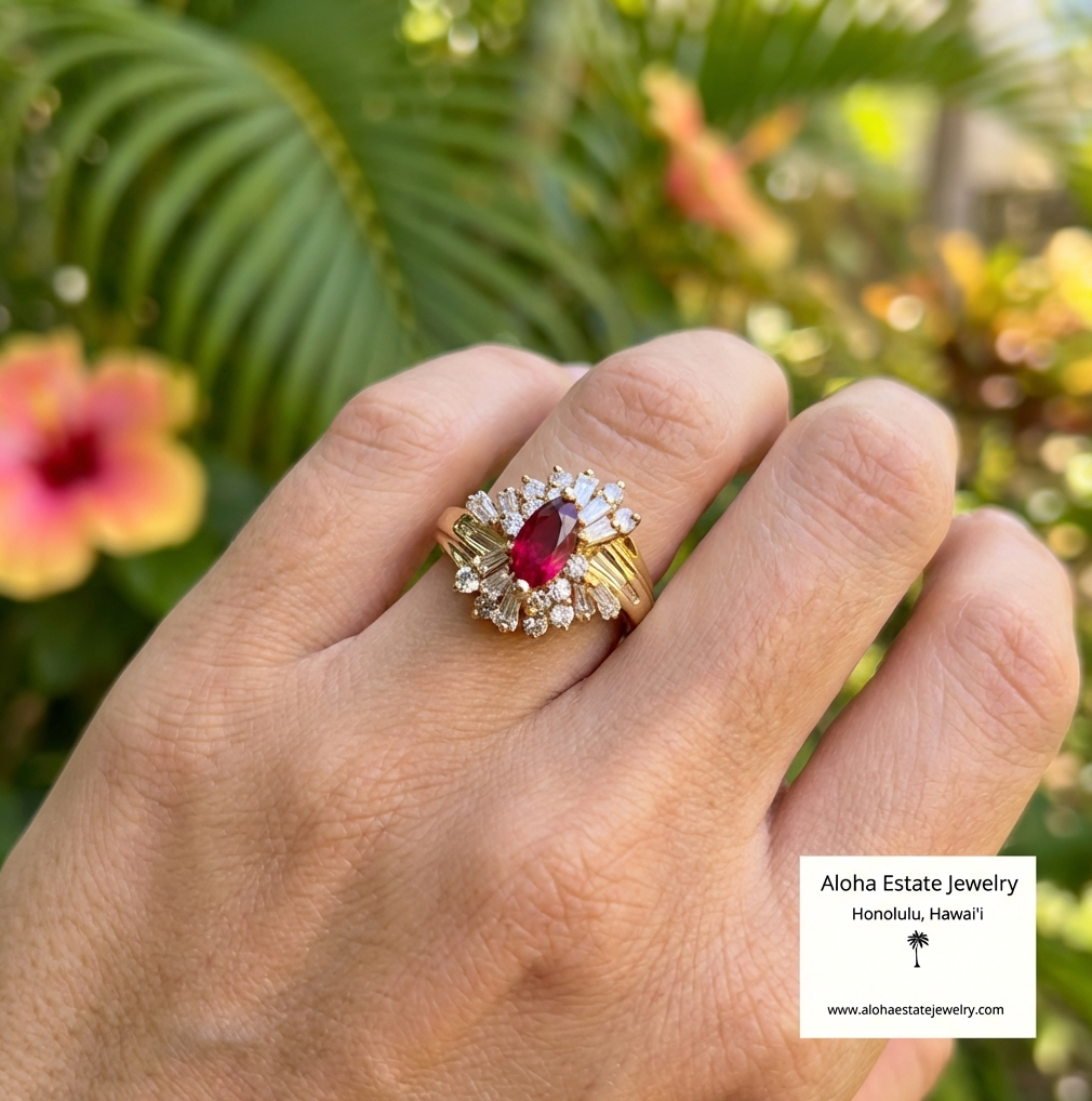 1.30-Carats Red Spinel & Diamond Bypass Ring in 18K