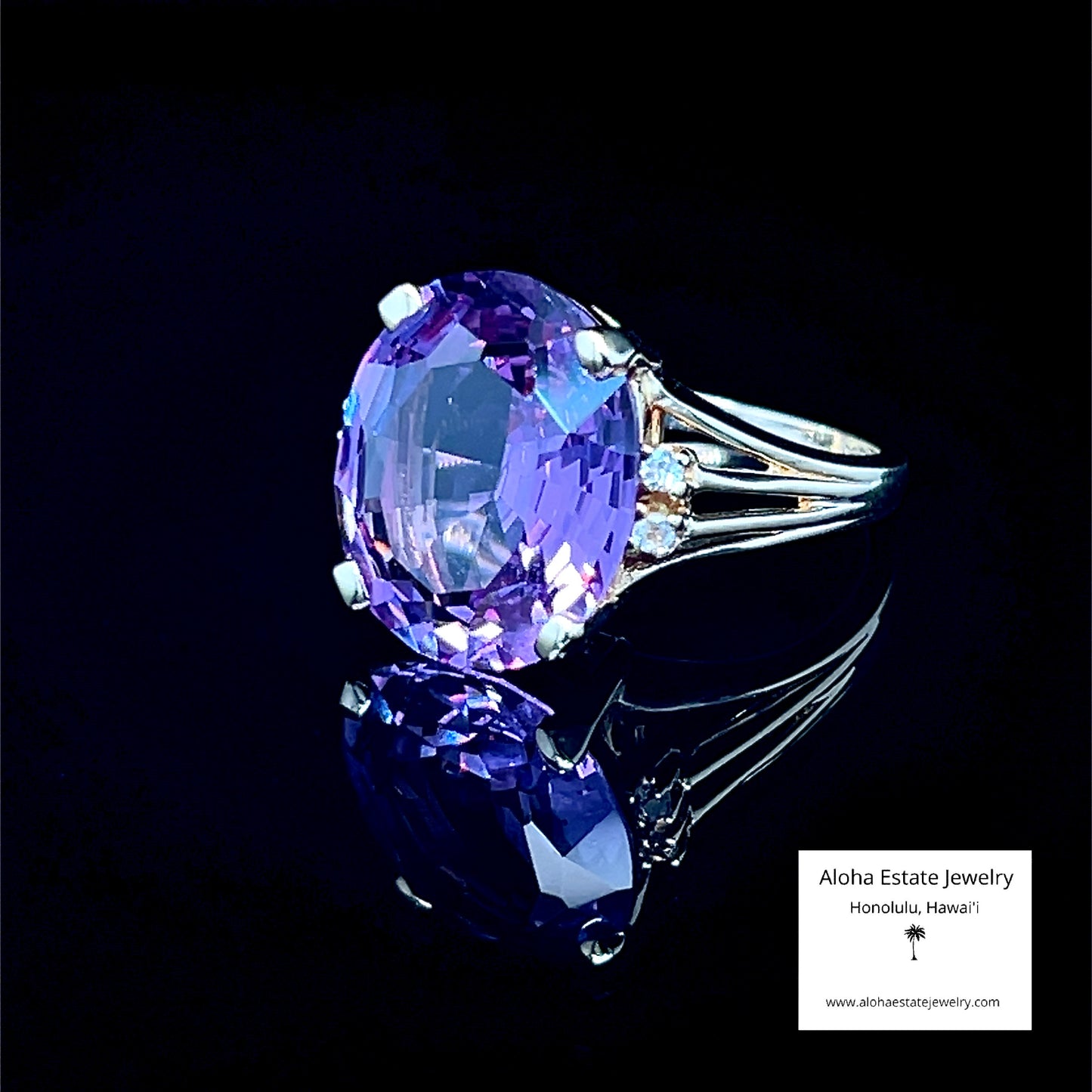 8.5-Carat 14k Diamond Accented Color Change Sapphire Ring