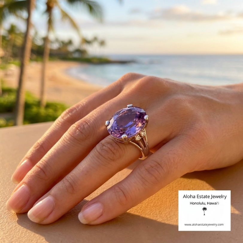 8.5-Carat 14k Diamond Accented Color Change Sapphire Ring