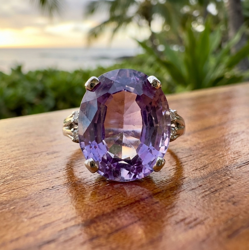 8.5-Carat 14k Diamond Accented Color Change Sapphire Ring