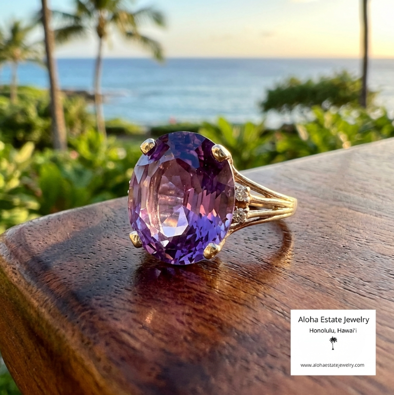 8.5-Carat 14k Diamond Accented Color Change Sapphire Ring