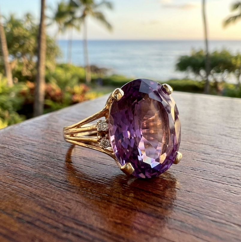 8.5-Carat 14k Diamond Accented Color Change Sapphire Ring